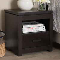 Baxton Studio MH12201-Wenge-NS Bienna Modern and Contemporary Wenge Brown Finished 1-Drawer Nightstand
